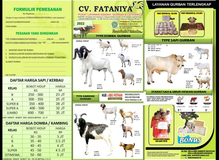 fataniya menjual hewan sapi qomba kambing kerbau qurban 2022 di serang cilegon tangerang